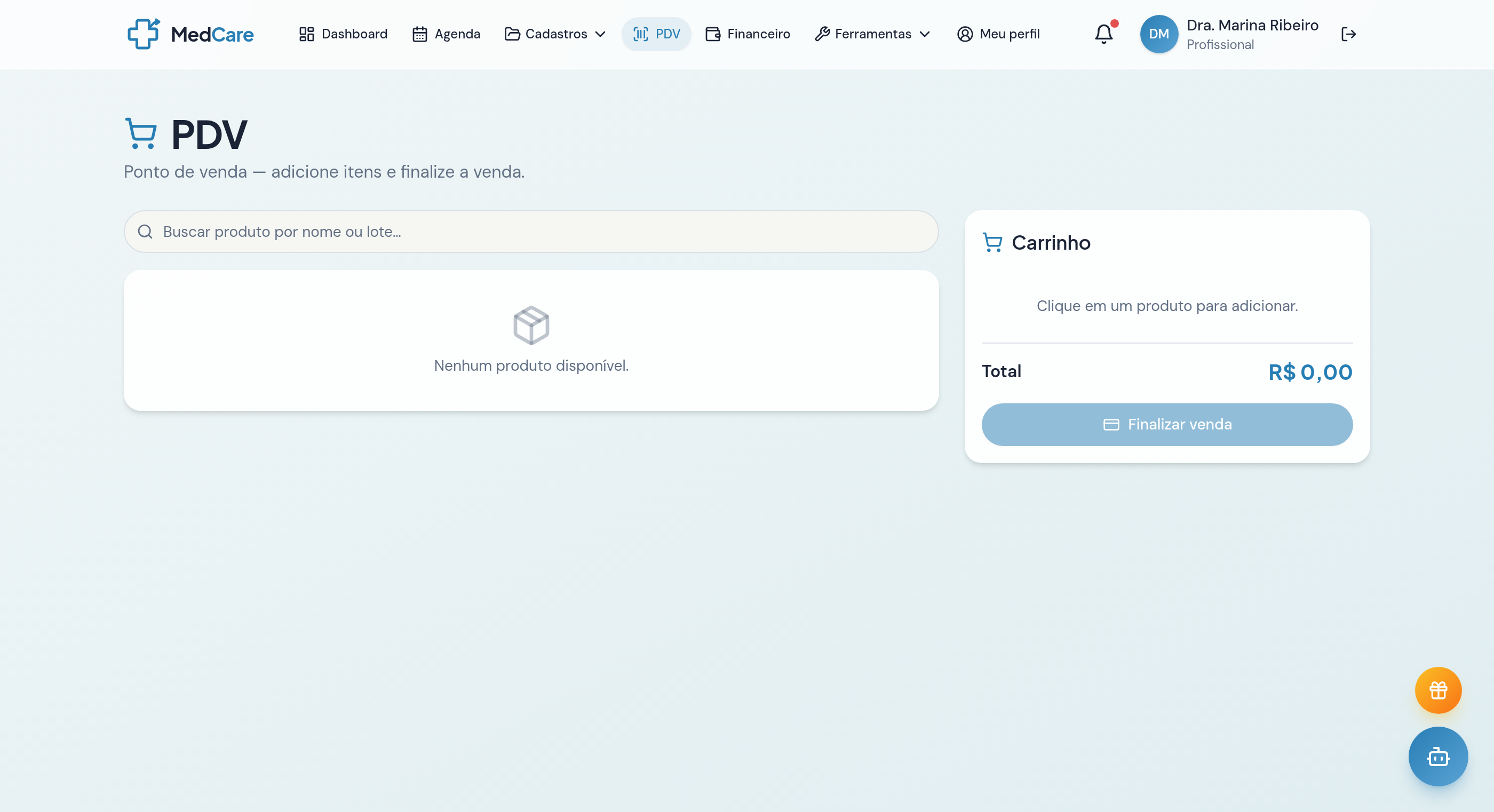 Tela real do MedCare: Ponto de Venda (PDV)